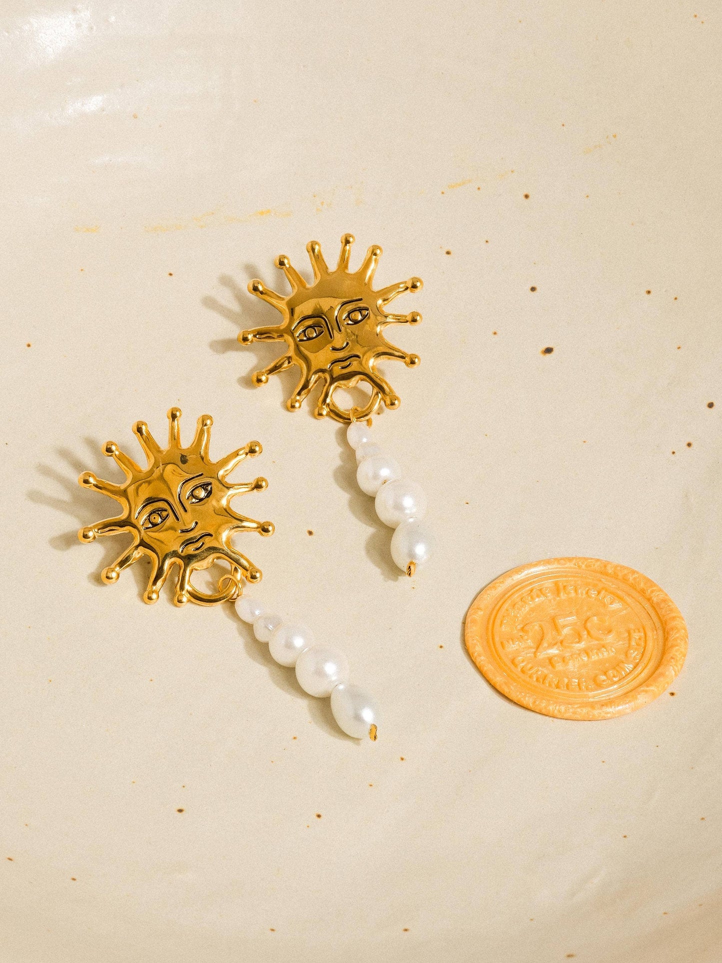 Algarve 18K Gold Non-Tarnish Sun Pearl Drop Earring