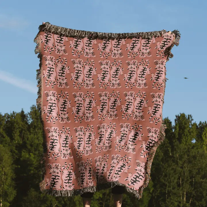 Pink Tiger Woven Cotton Throw Blanket