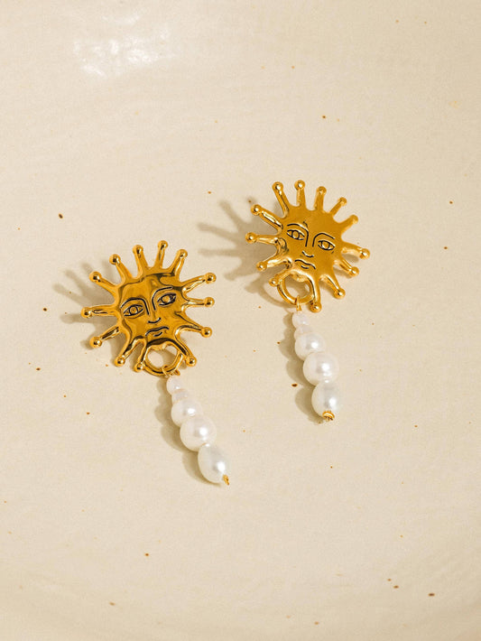 Algarve 18K Gold Non-Tarnish Sun Pearl Drop Earring