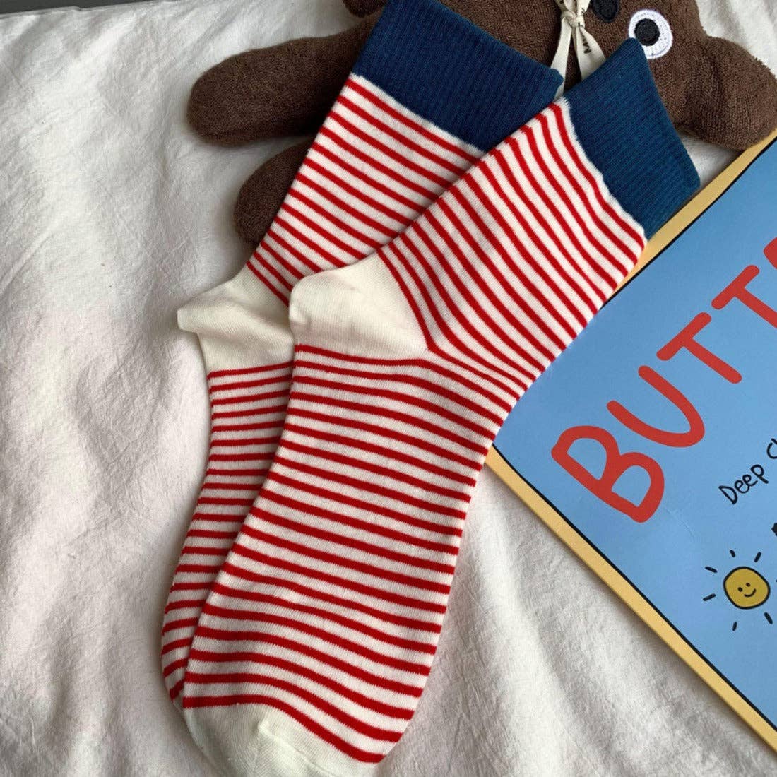 Rufia - Colorful Striped Mid-Calf Socks for Autumn-Winter: Grey / One Size