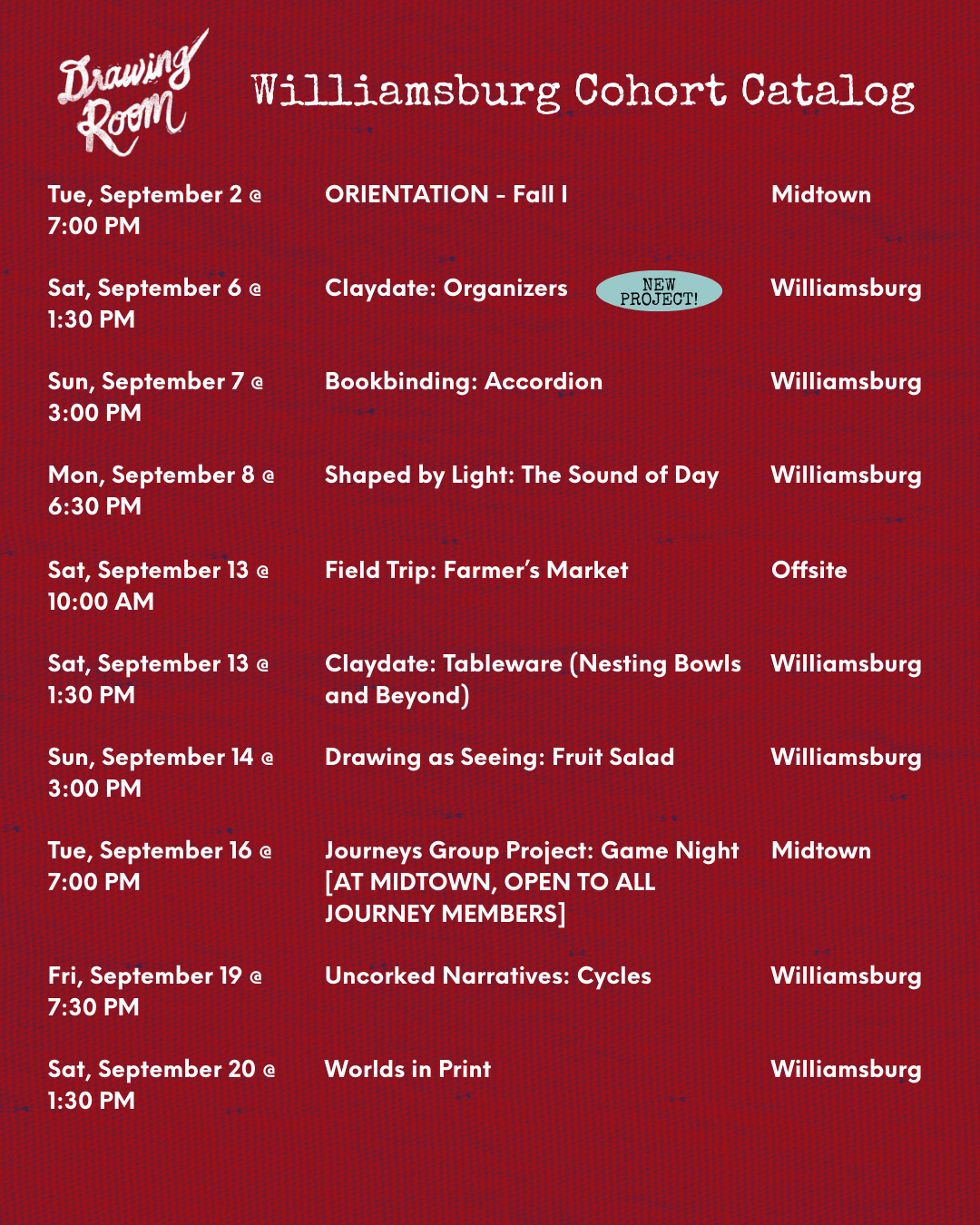 [Williamsburg] Fall I 2025 Cohort Program – "Rhythms and Cycles"