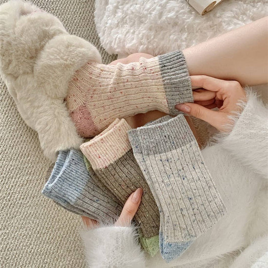 Rufia - Color Block Polka Dot Thermal Mid-Calf Socks