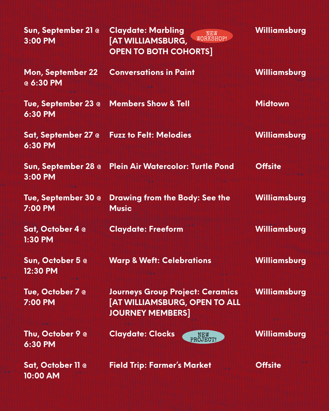 [Williamsburg] Fall I 2025 Cohort Program – "Rhythms and Cycles"