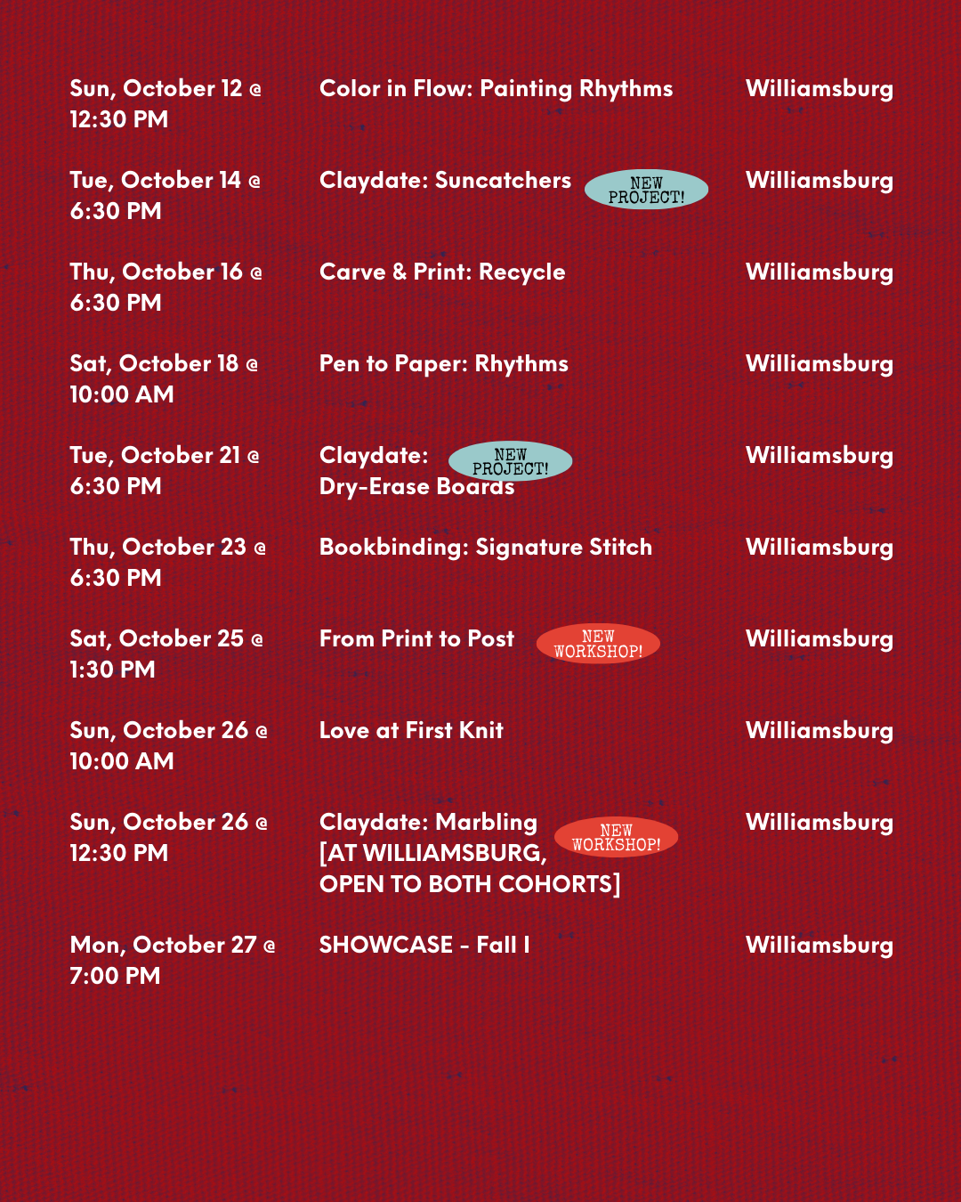 [Williamsburg] Fall I 2025 Cohort Program – "Rhythms and Cycles"