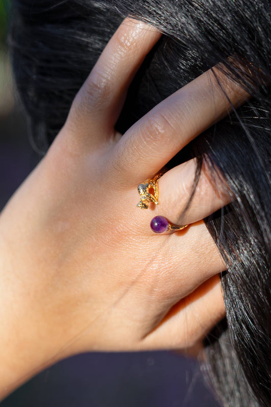 Cat's Cradle Ring - 18K Gold Plated + Amethyst