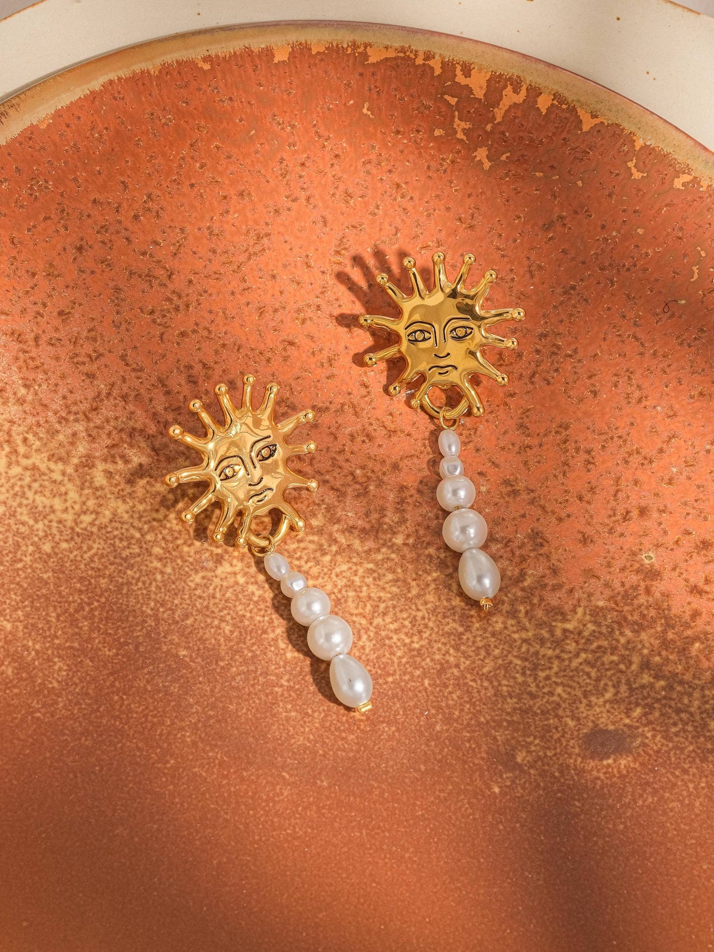 Algarve 18K Gold Non-Tarnish Sun Pearl Drop Earring