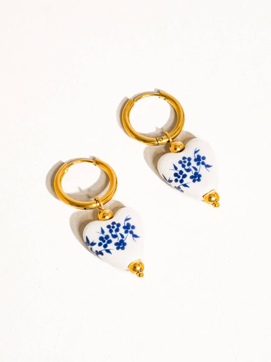 Yun 18K Gold Ceramic Floral Heart Earring