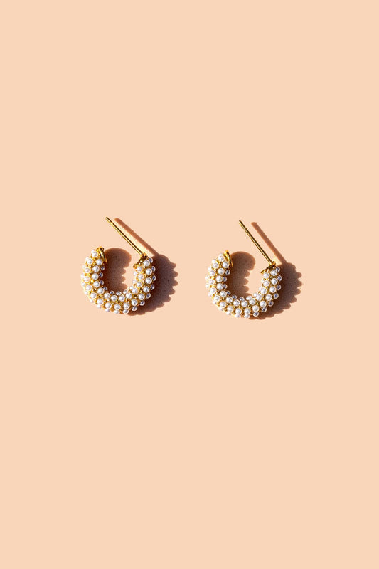 Pearl Mini Dot Hoops - 18K Gold Plated