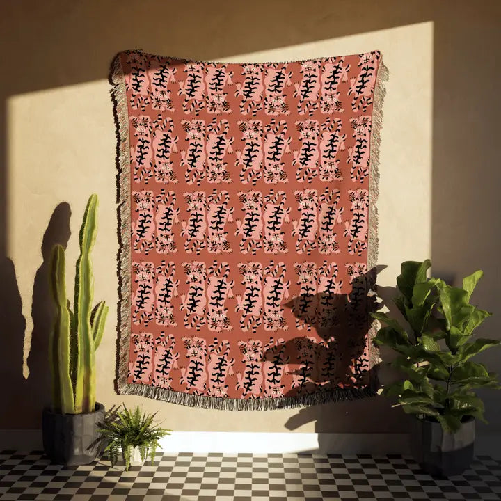 Pink Tiger Woven Cotton Throw Blanket