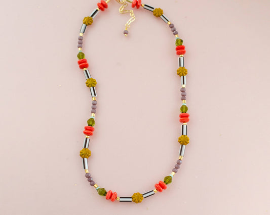 Colorful flower beaded Necklace