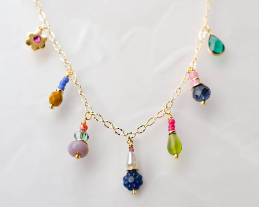 Colorful Flower Beaded Charm Necklace
