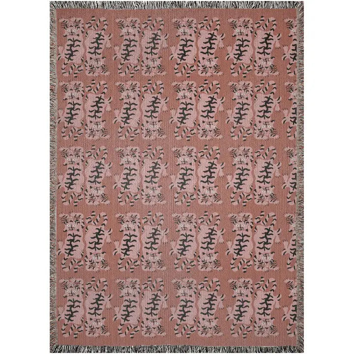 Pink Tiger Woven Cotton Throw Blanket